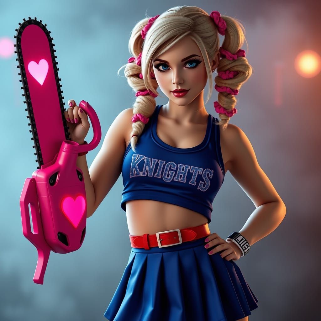 Ethereal Cheerleader Warrior in Cyberpunk Fantasy