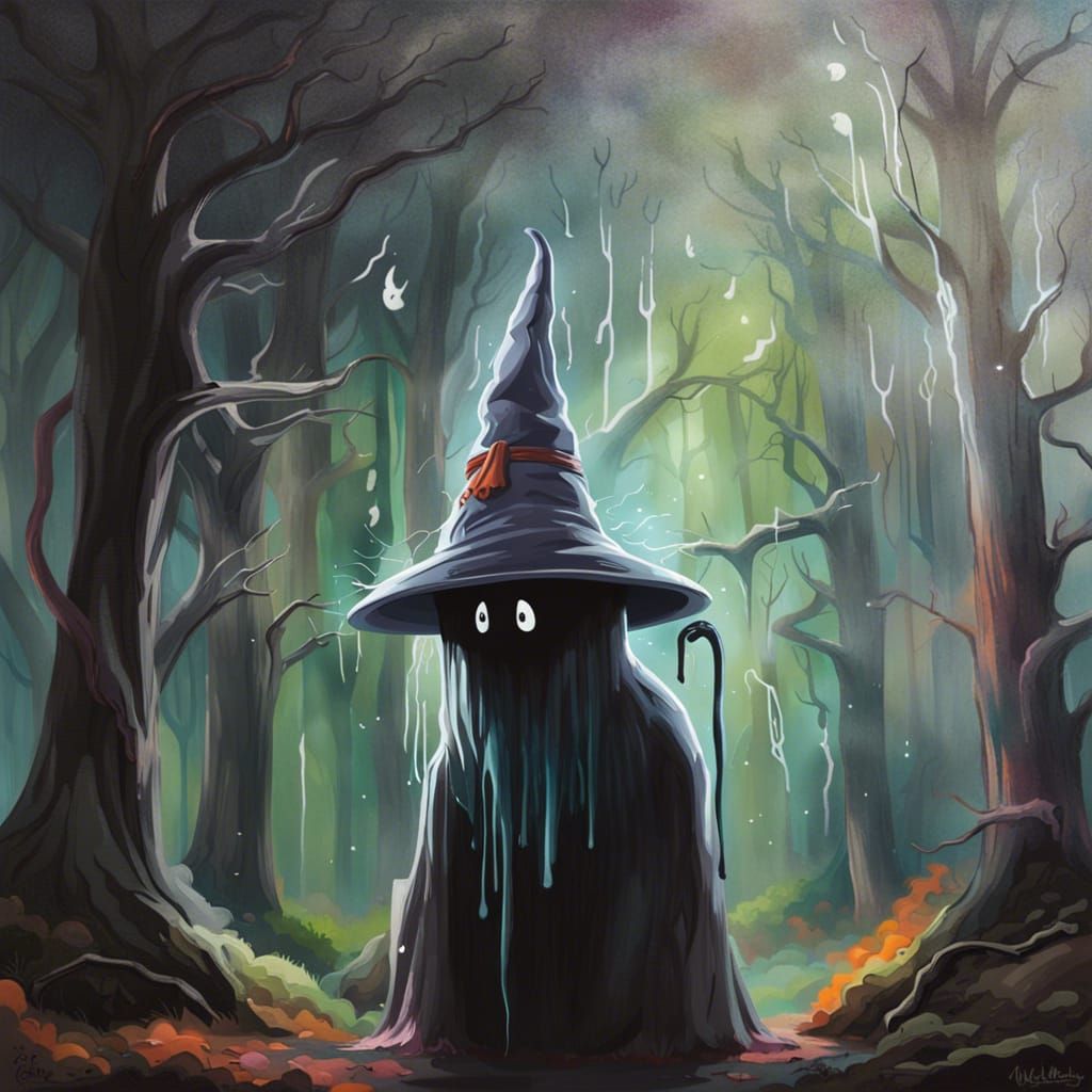 Supercute Witch Ghost in Sinister Forest Graffiti Art