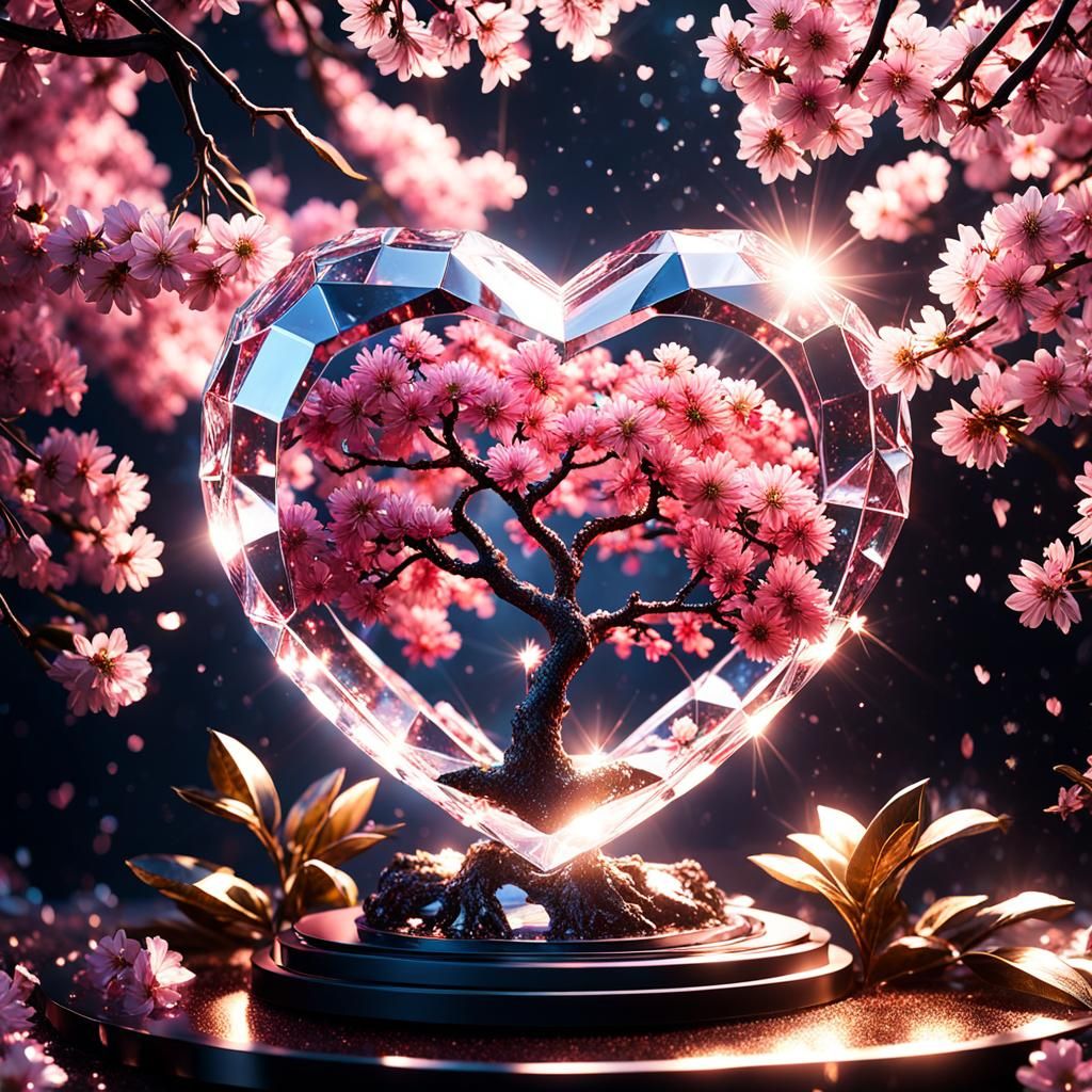 Crystal Heart with Sakura Tree: CGI Masterpiece
