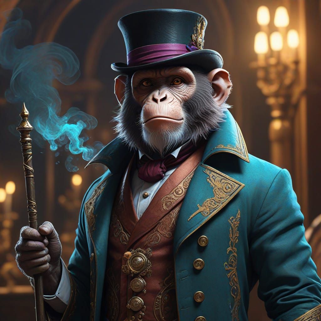 Elegant Monkey in Art Nouveau Regalia