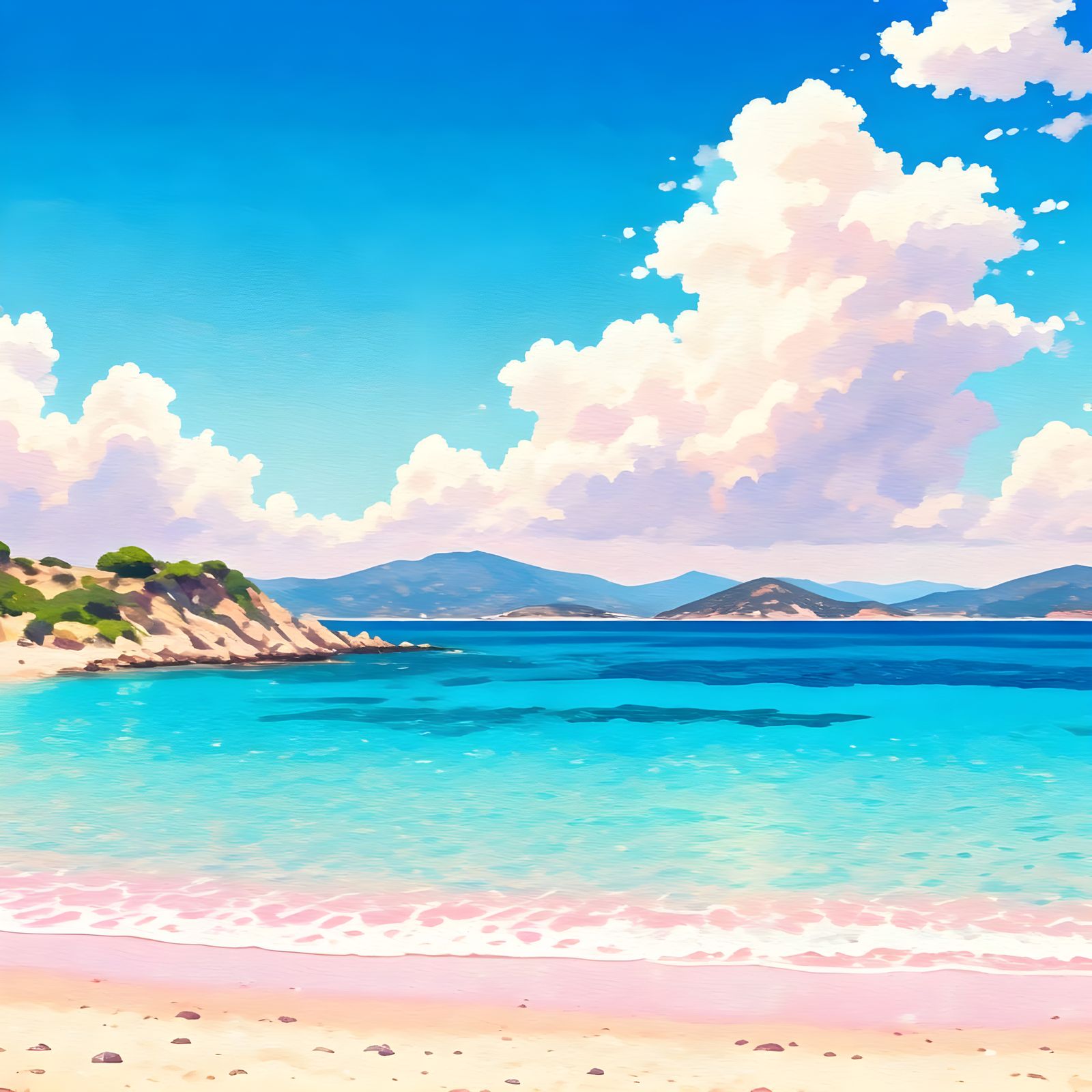 Serene Coastal Paradise in Vibrant Watercolor