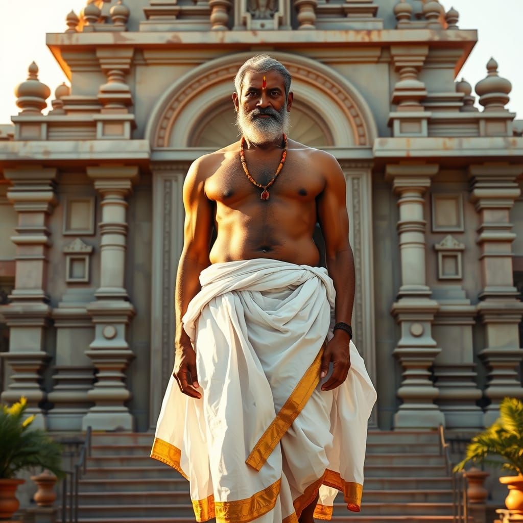 Dravidian Dignity: South Indian Man in Temple Light