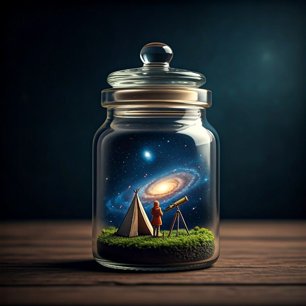 Whimsical Celestial Voyager in a Glass Jar