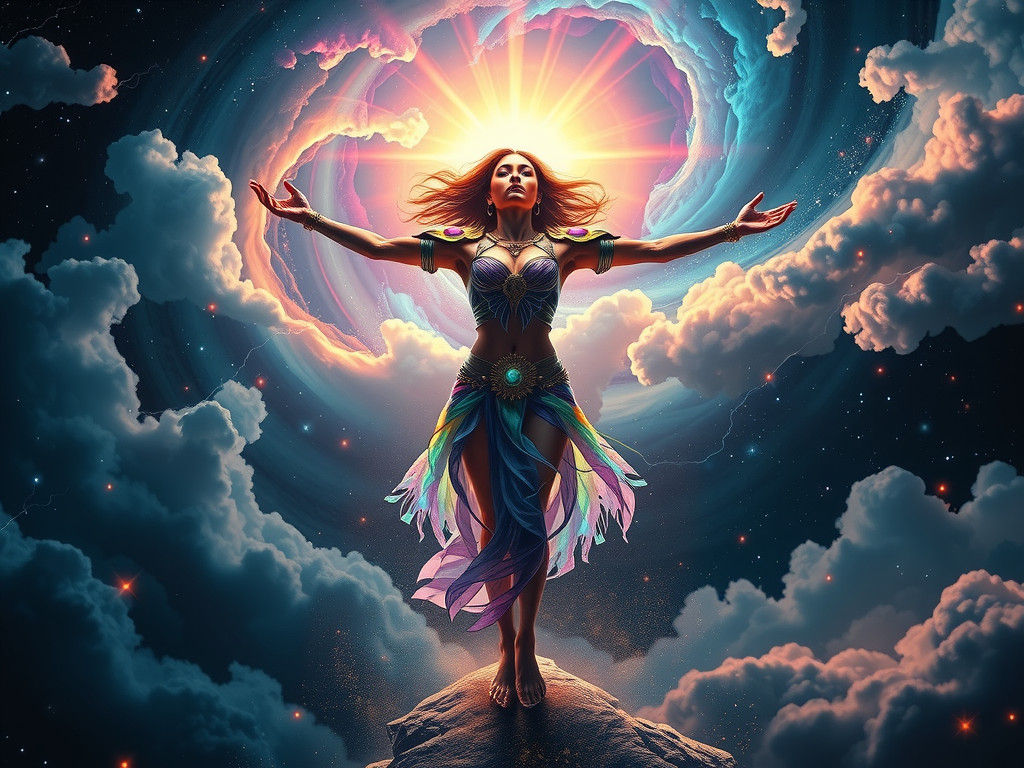 Leap of Faith: Woman at Celestial Vortex