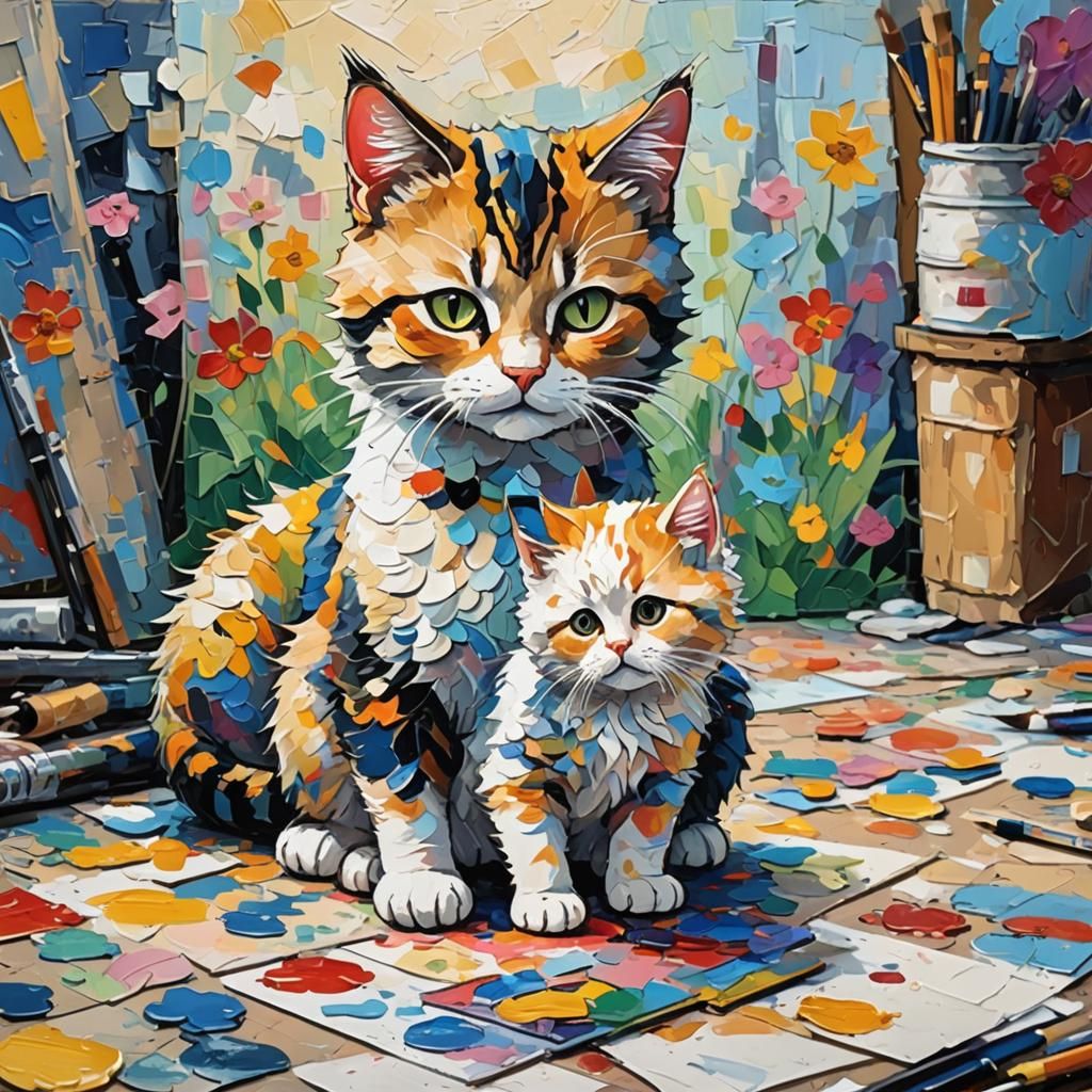 Anime Artists Drawing Chibi Cat in Expressionist Style