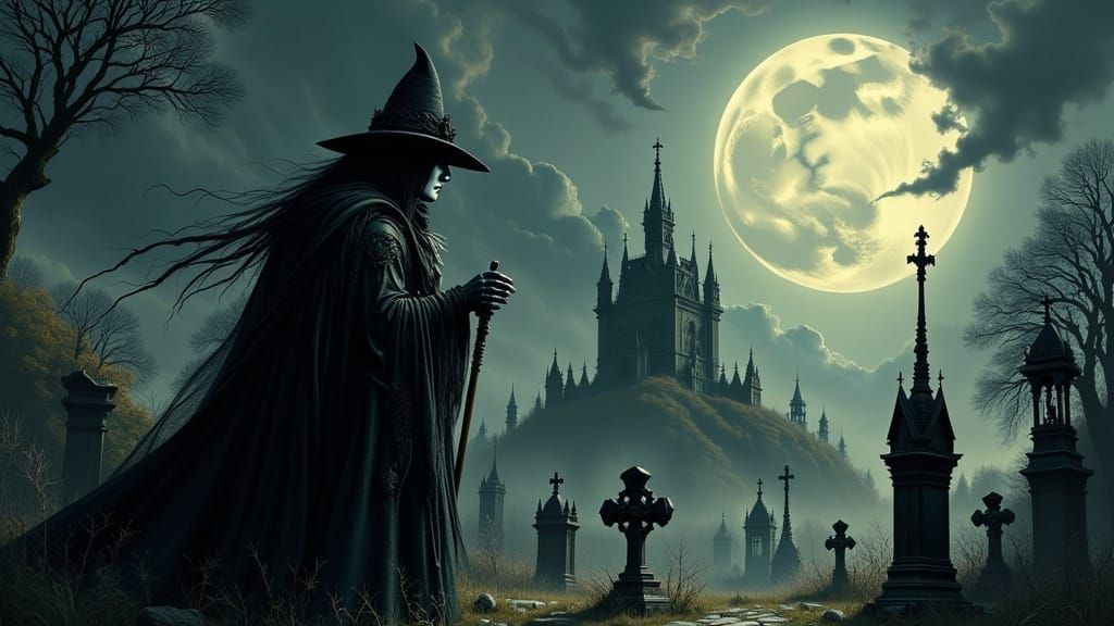 Gothic Gravedigger in a Haunting Gothic Cemetery