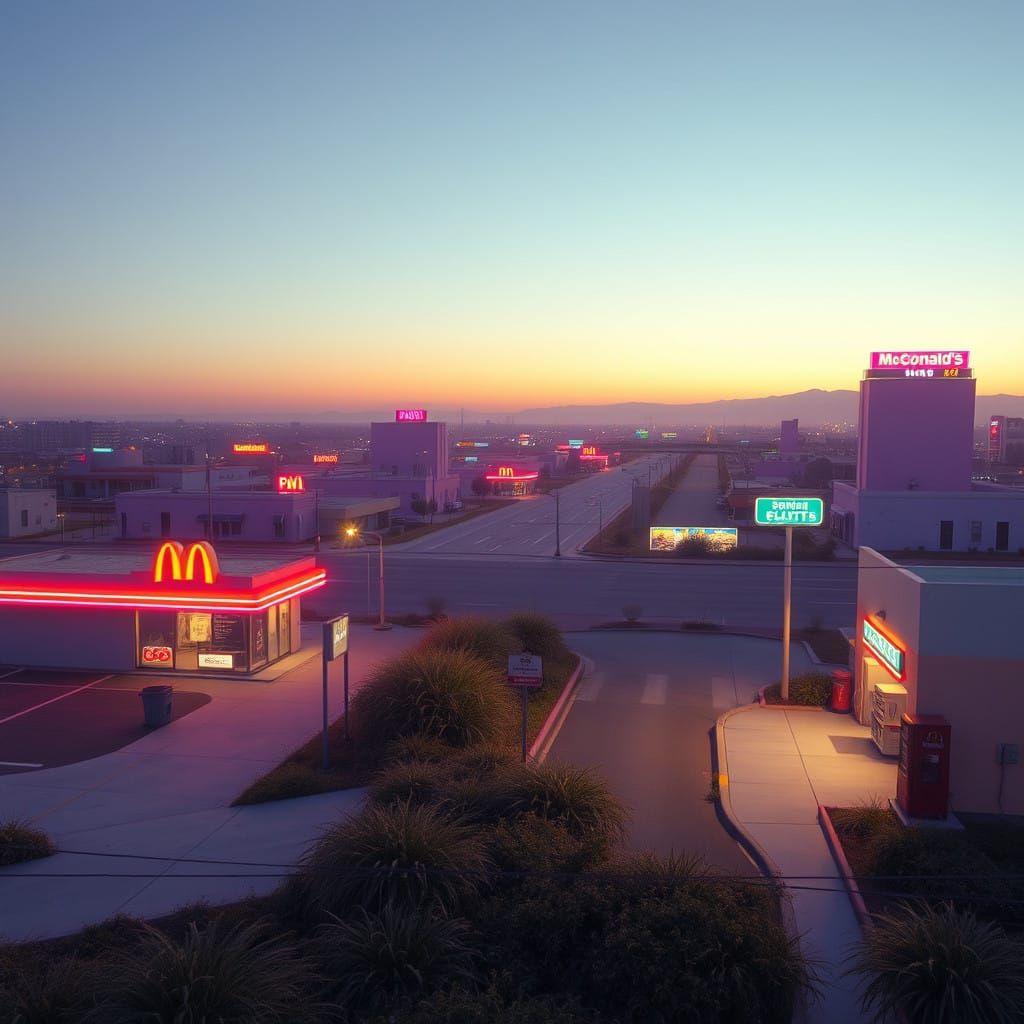 Surreal Dreamscapes in Soft Pastel Hues with Neon Accents