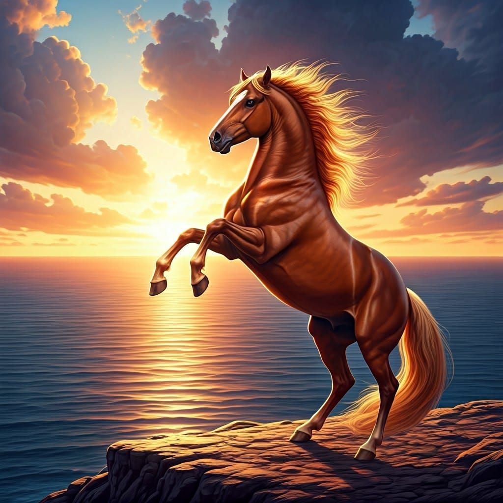 Majestic Stallion on Cliff at Sunset: Hyper-Realistic Matte ...