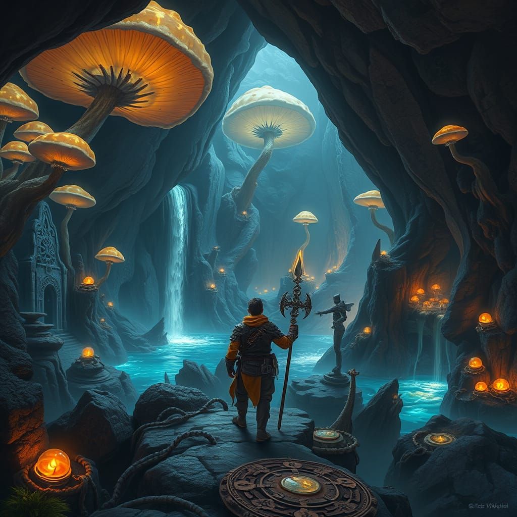 Bioluminescent Cavern: Fantasy Concept Art