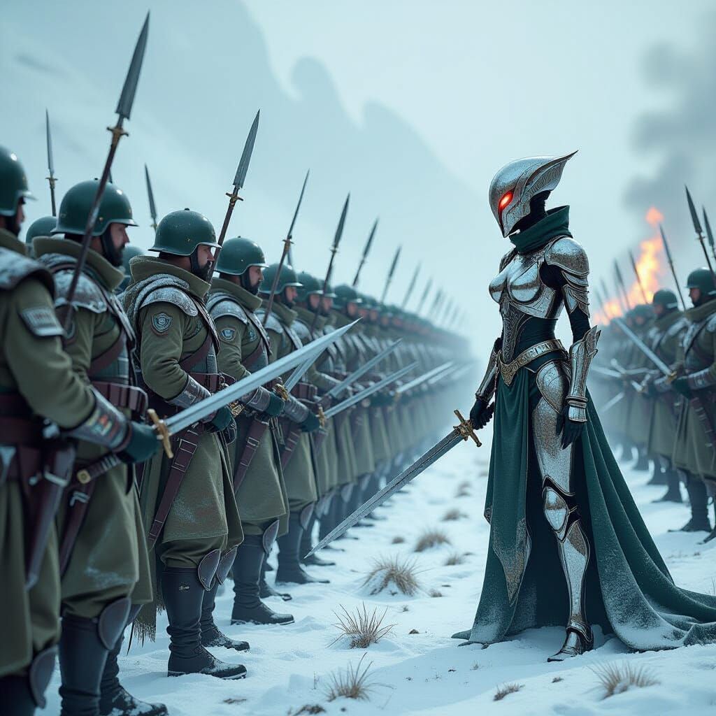 Vintage Soldiers Clash with Aliens on Snowy Battlefield