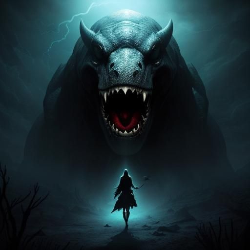 Brave Human Confronts Shadow Mosasaur in Mariana Trench