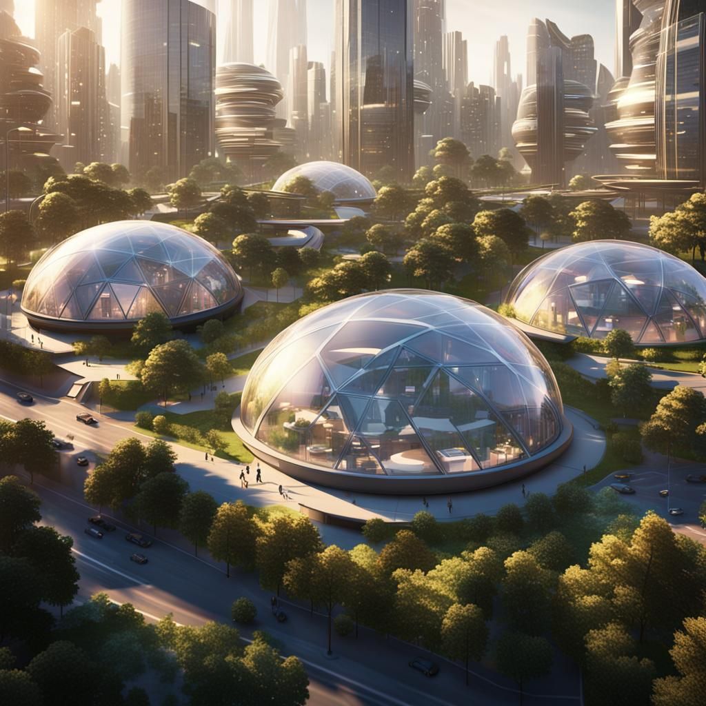 Futuristic Cityscape Inside Dome with Modern Architecture
