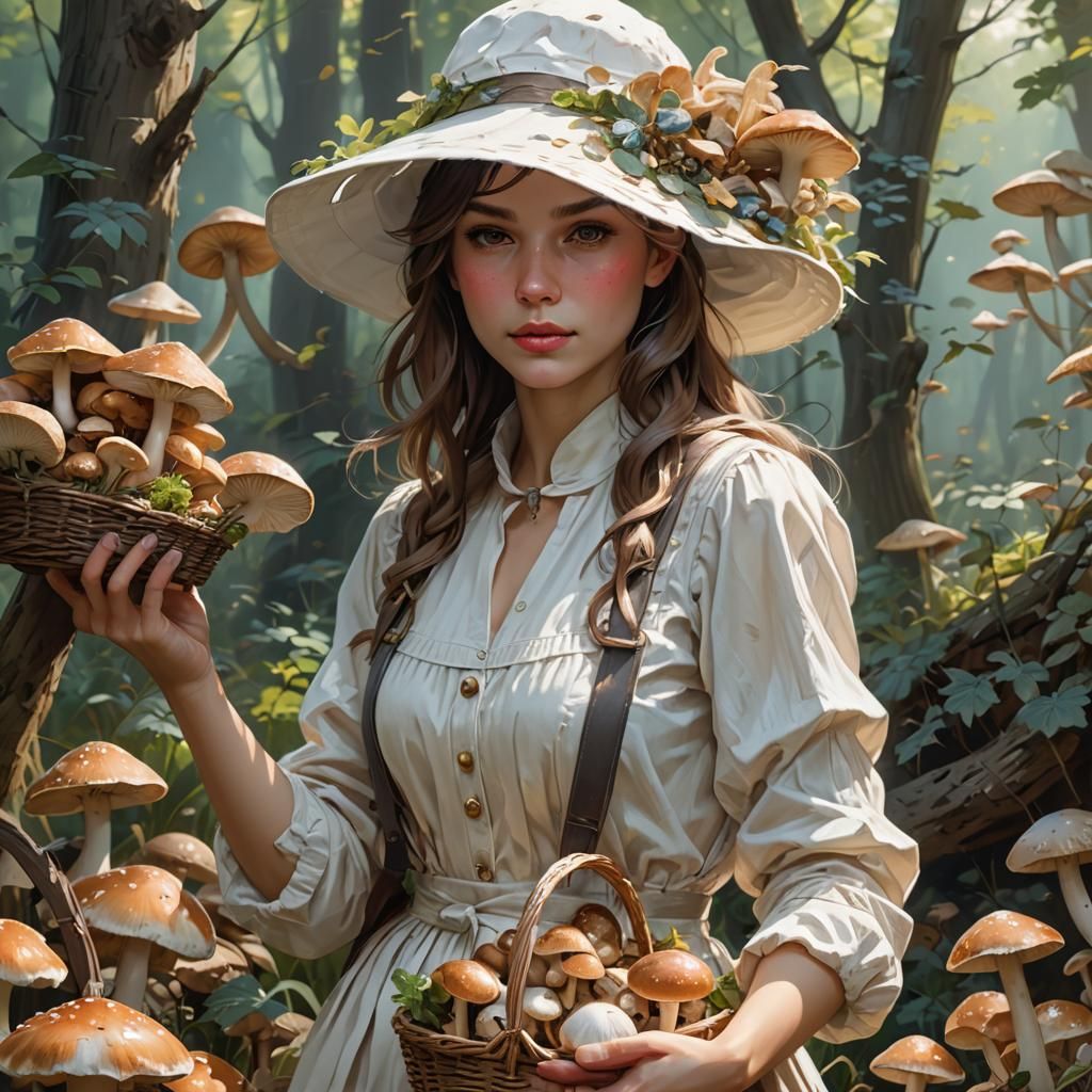 Mushroom Picker Portrait in Hyperdetailed Lighting