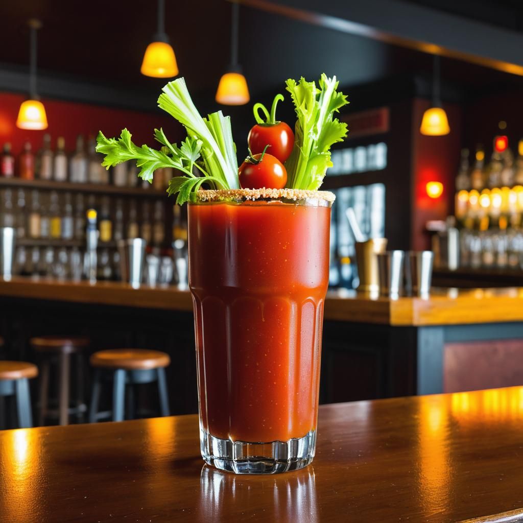 Bloody Mary Cocktail on Bar Table