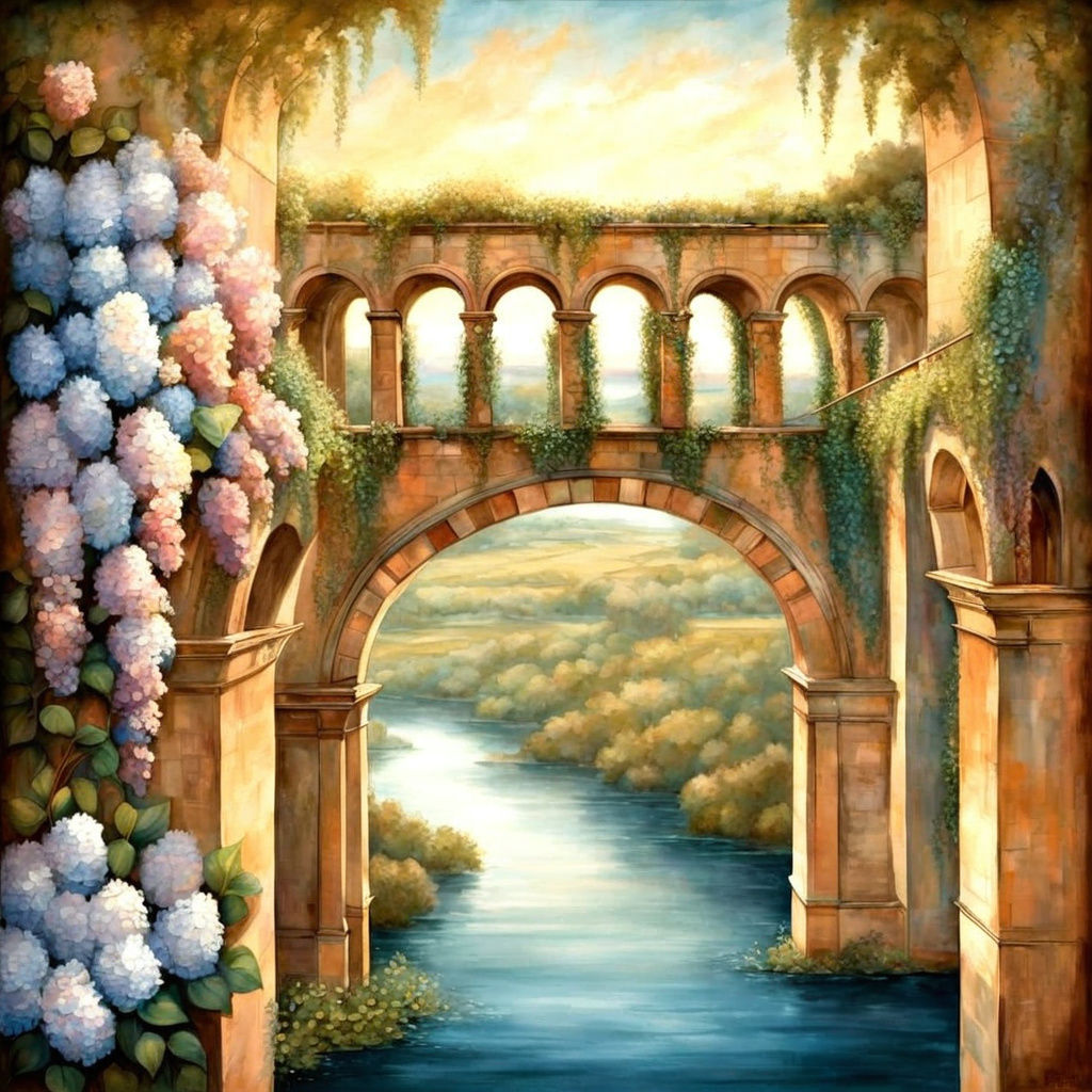 Antique Roman Aqueduct Fresco Painting