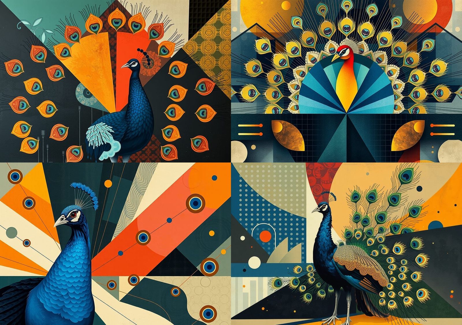 Surreal Geometric Peacock in Modern Style