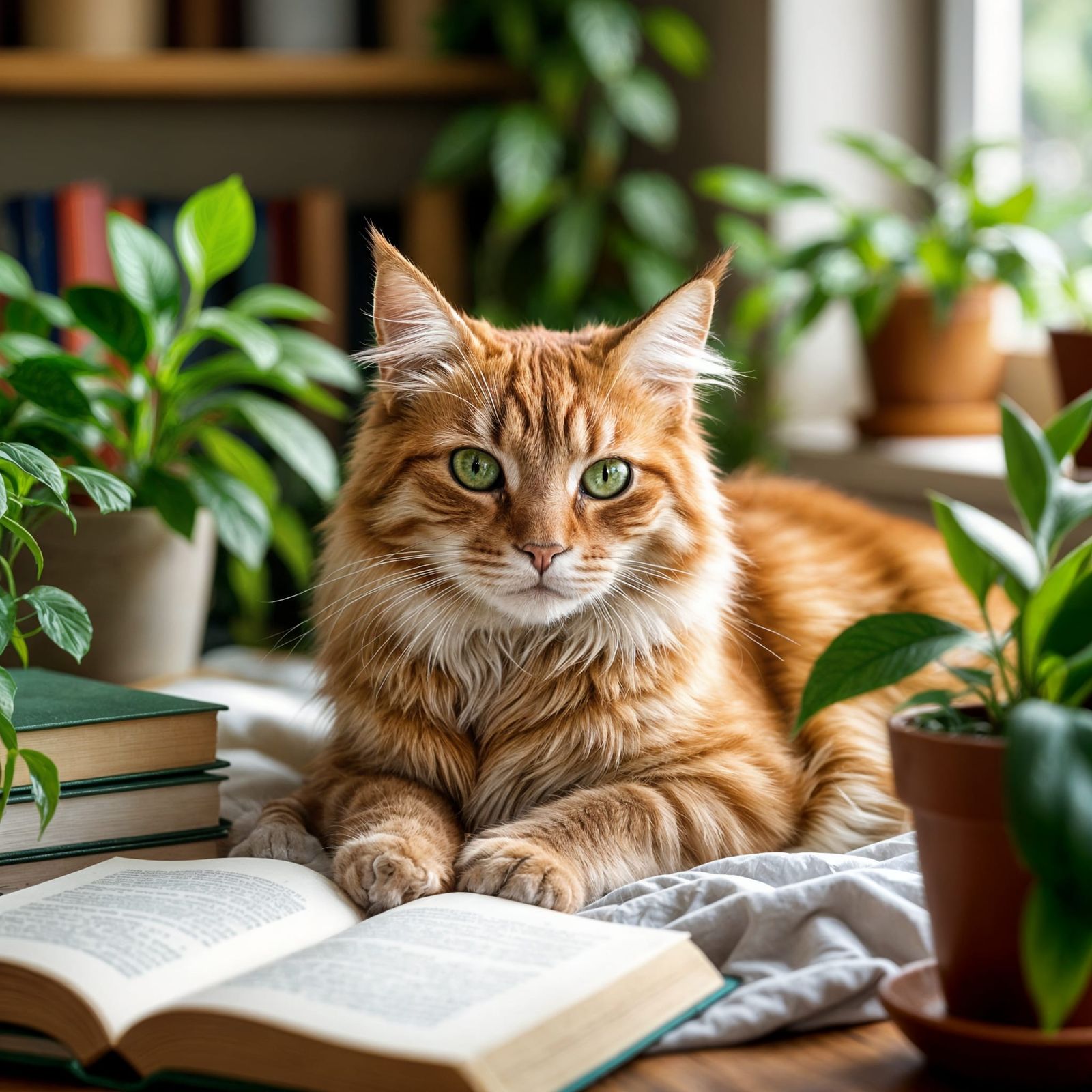 Relaxing Red Cat in Cozy Millennial Workspace