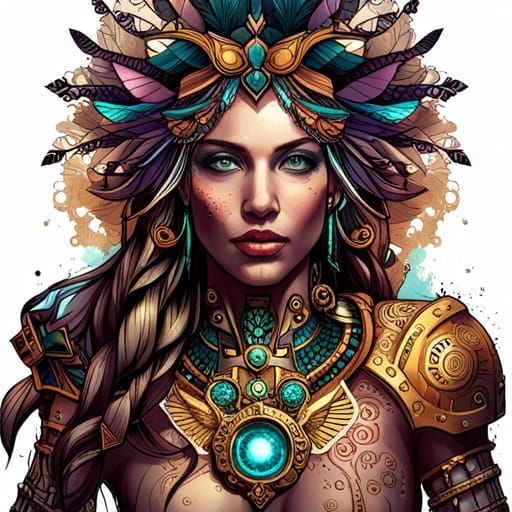 Steampunk Cybernetic Atlantean Aztec Warrior in Digital Art