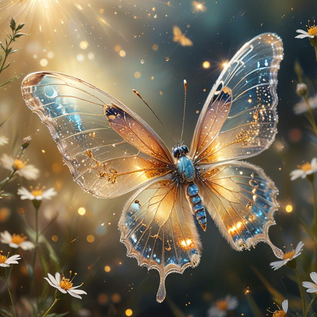 Transparent Butterfly in Vibrant Oil Painting Style