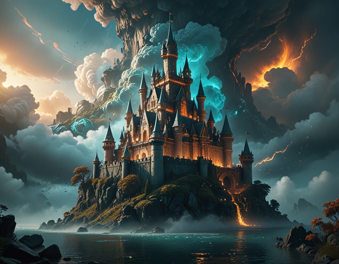 Enchanted Castle Amidst Whirling Clouds