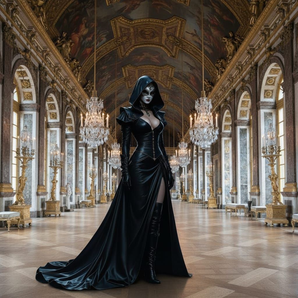 Matriarch in Leather Gown on Precipice, Dark Fantasy Art