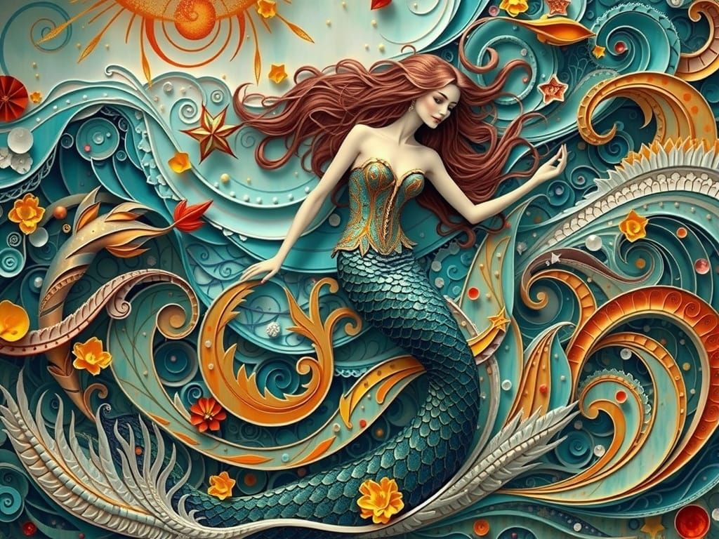 Ethereal Mermaid in Vibrant Iridescent Seascape