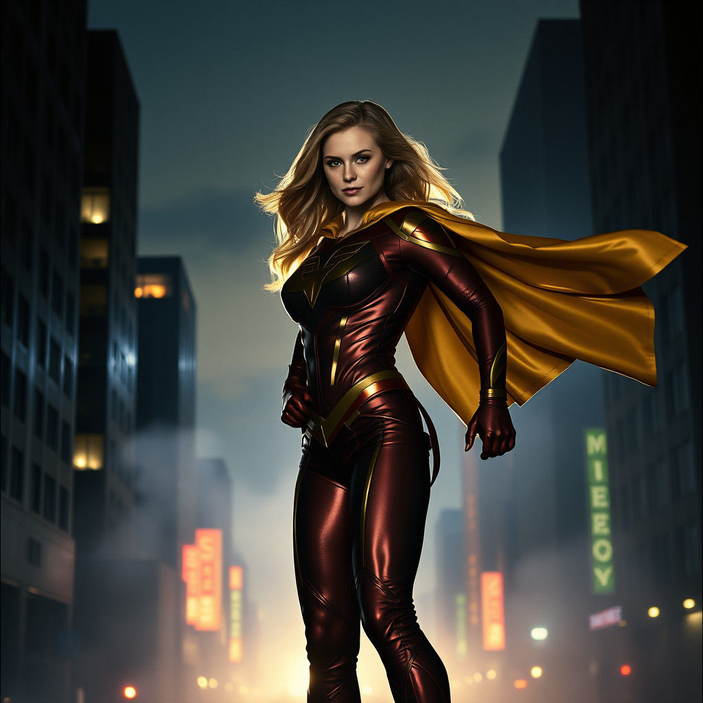 Powergirl in Metropolis: A Cinematic Comic Book Scene