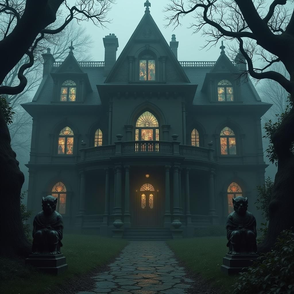 Ominous Mansion Shrouded in Eerie Mist