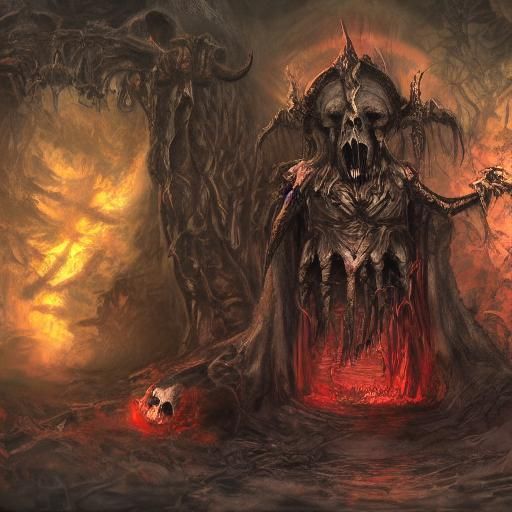 Blood God Skull with Horns in Detailed Environment