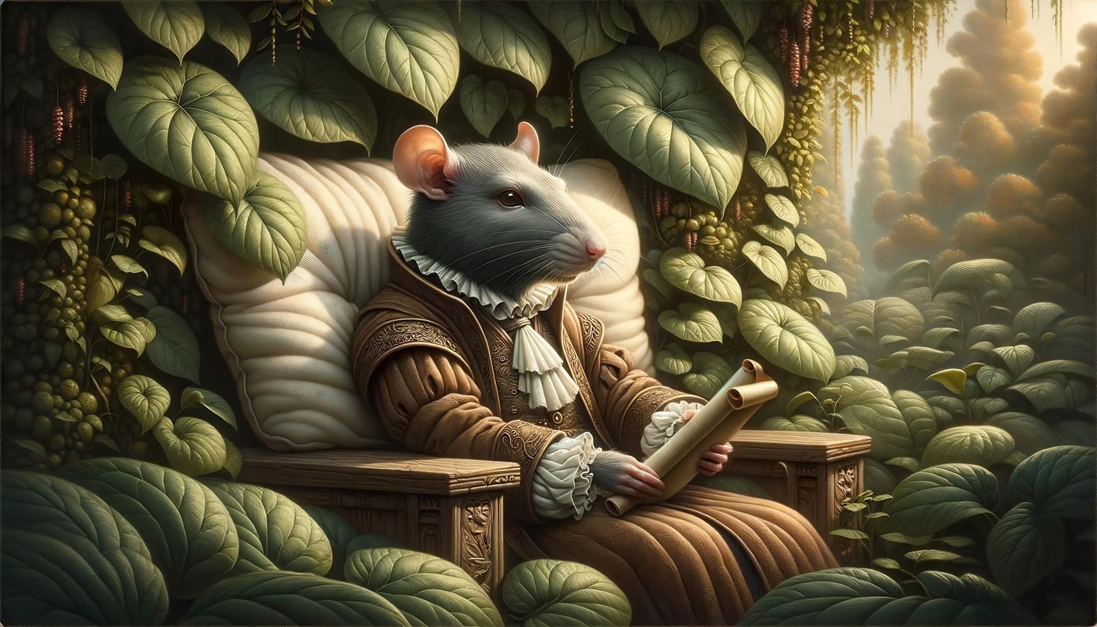 Contemplative Rat Scholar in Tranquil Garden