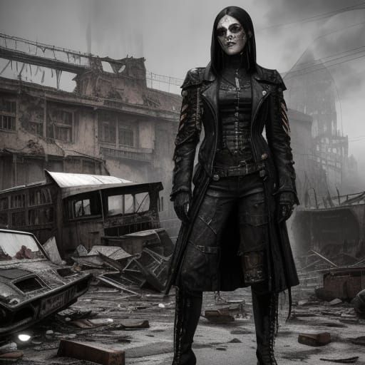 Gothic Industrial Goddess Amidst Ruin and Decay