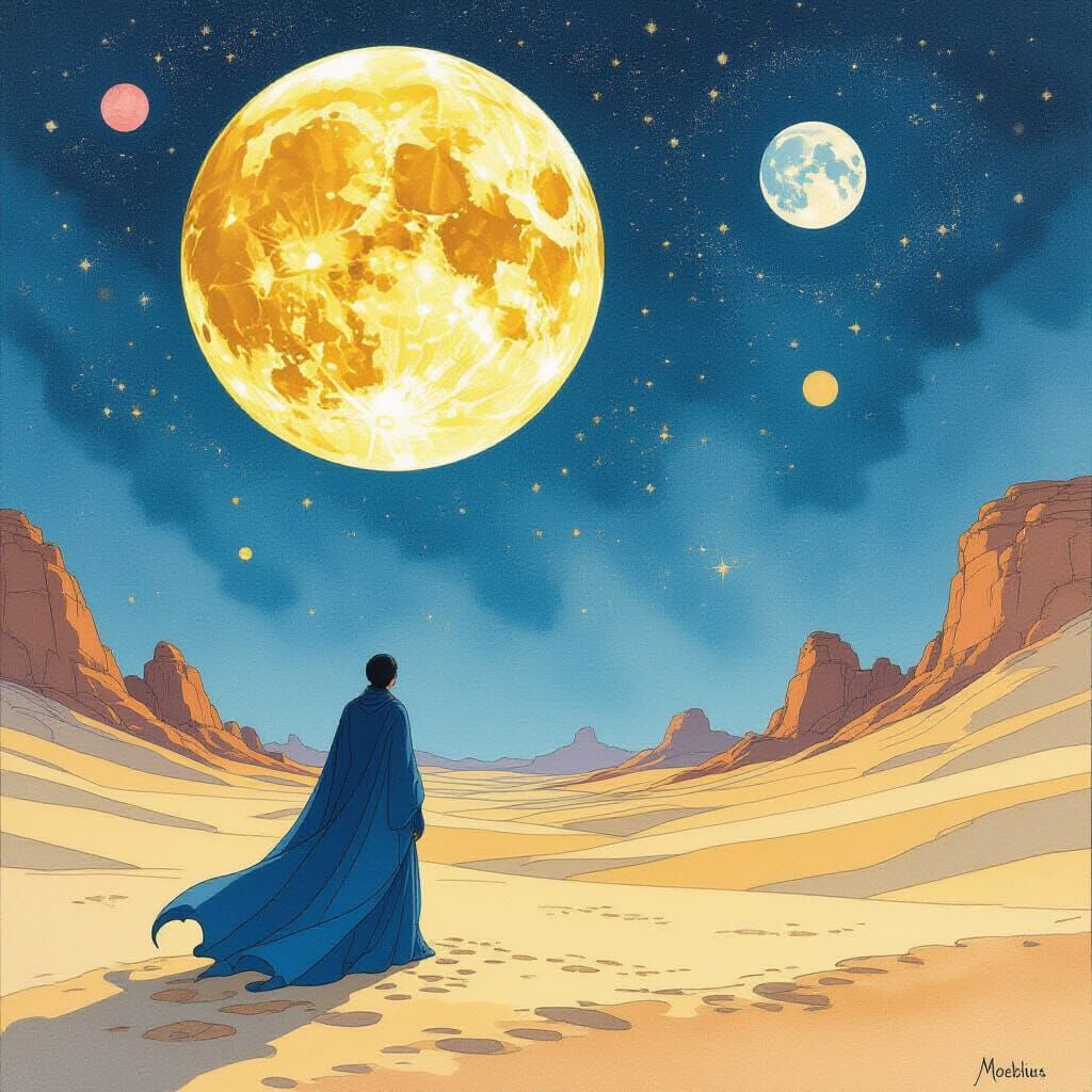 Ethereal Deity in Sci-Fi Moonscape by Moebius