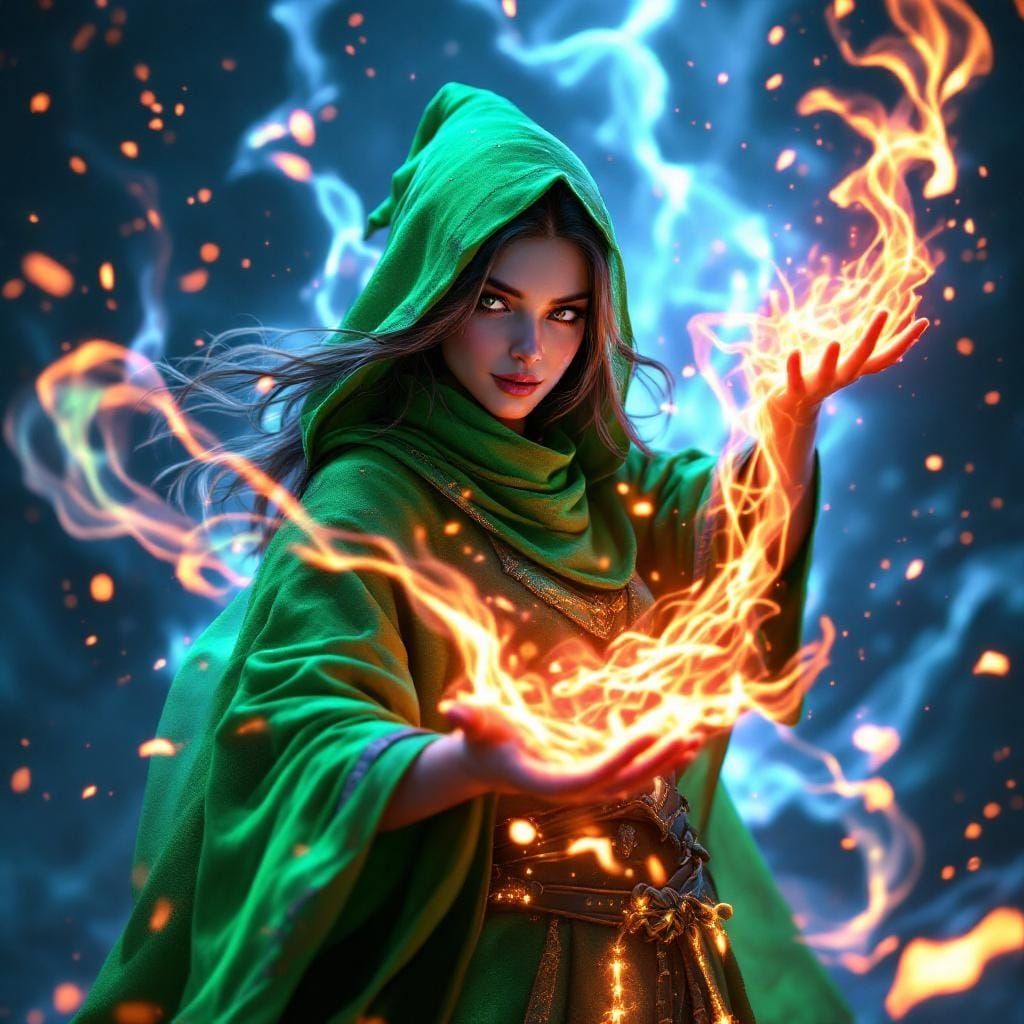 Neon Wizard Forms Ethereal Magic in 3D Digital Art