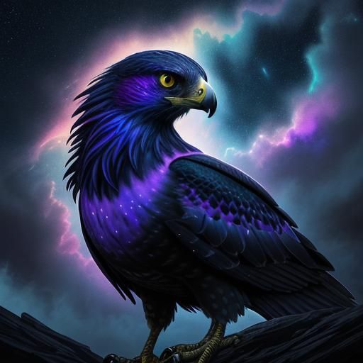 Cosmic Hawk Soaring Through Starry Night