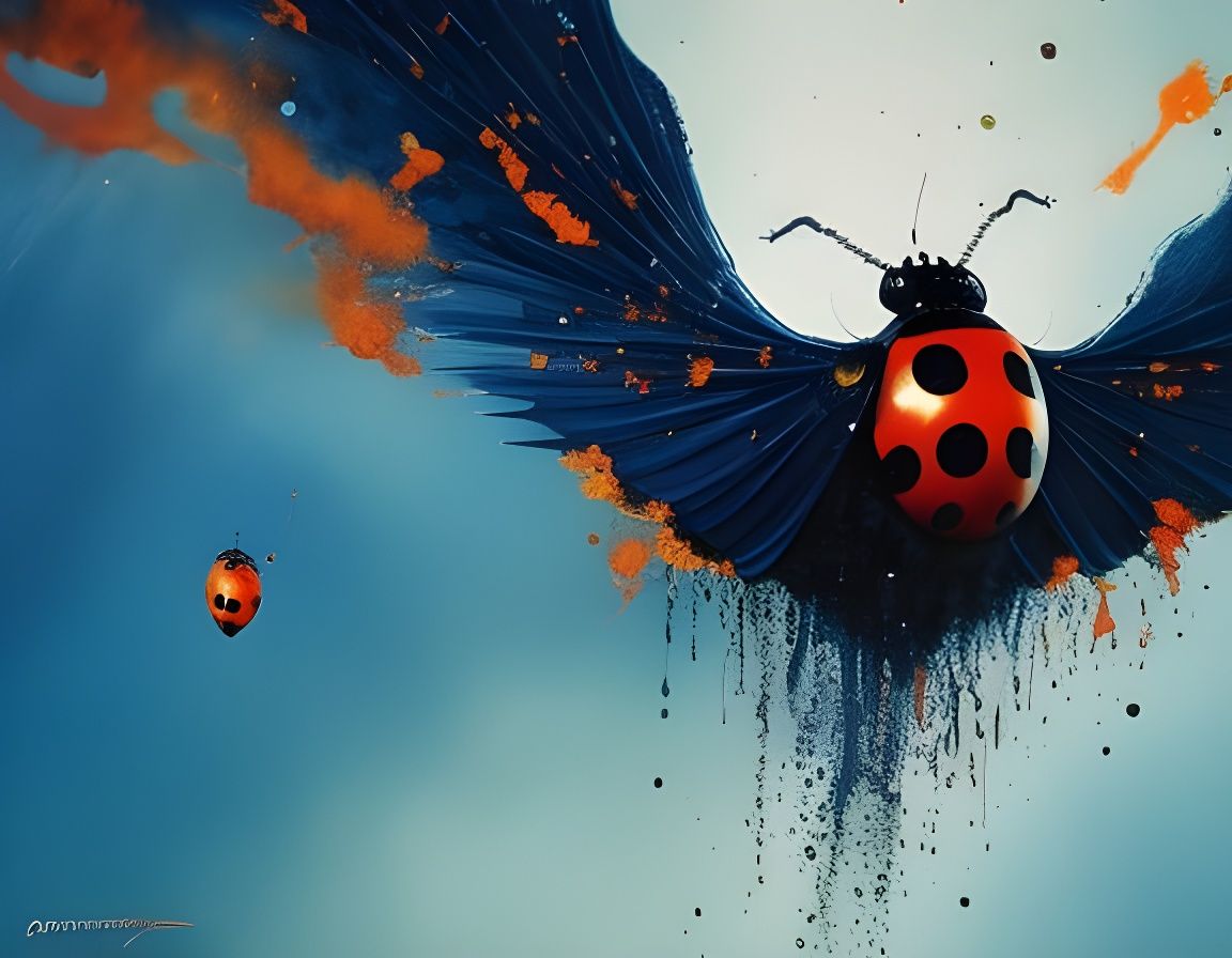 Flying Orange Ladybug with Open Wings