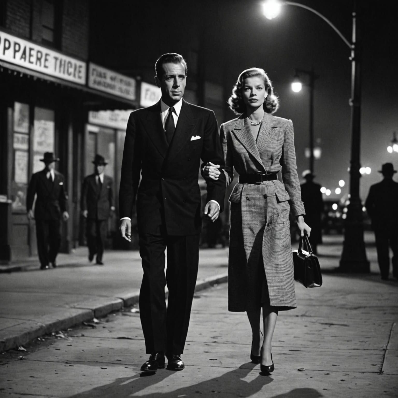 Film Noir: Couple Walking in 1940s Los Angeles