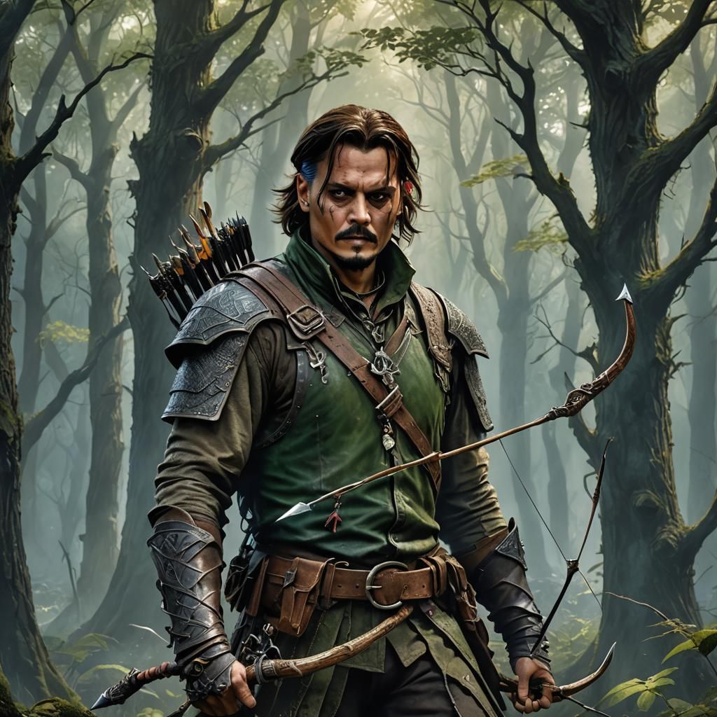 Ranger in Dark Fantasy Forest, Art Nouveau Style