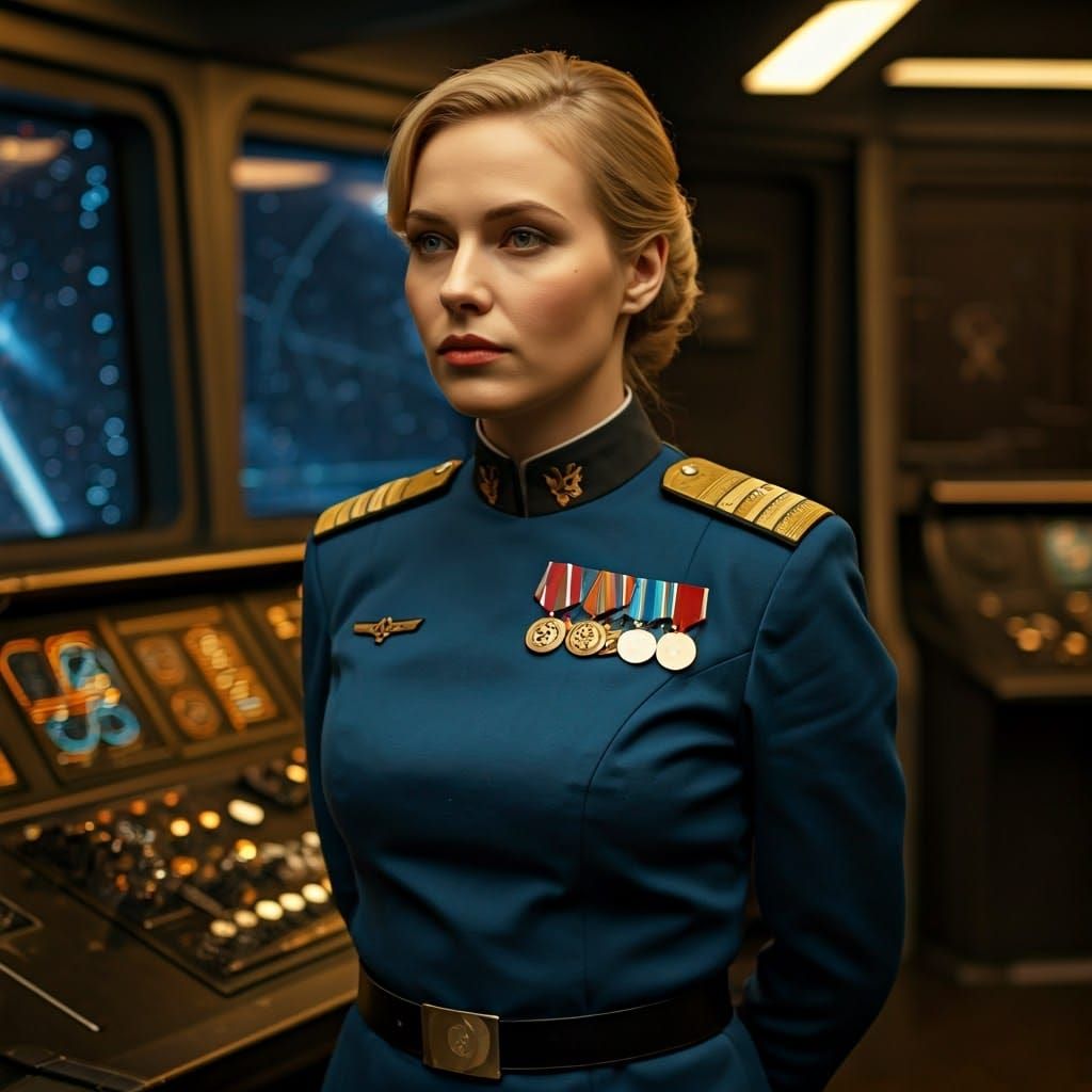 Heroic Fleet Admiral on Spaceship Command Deck