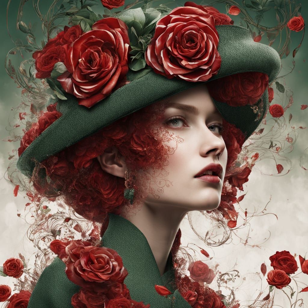 Dramatic Red Rose Headpiece in Vortex Design