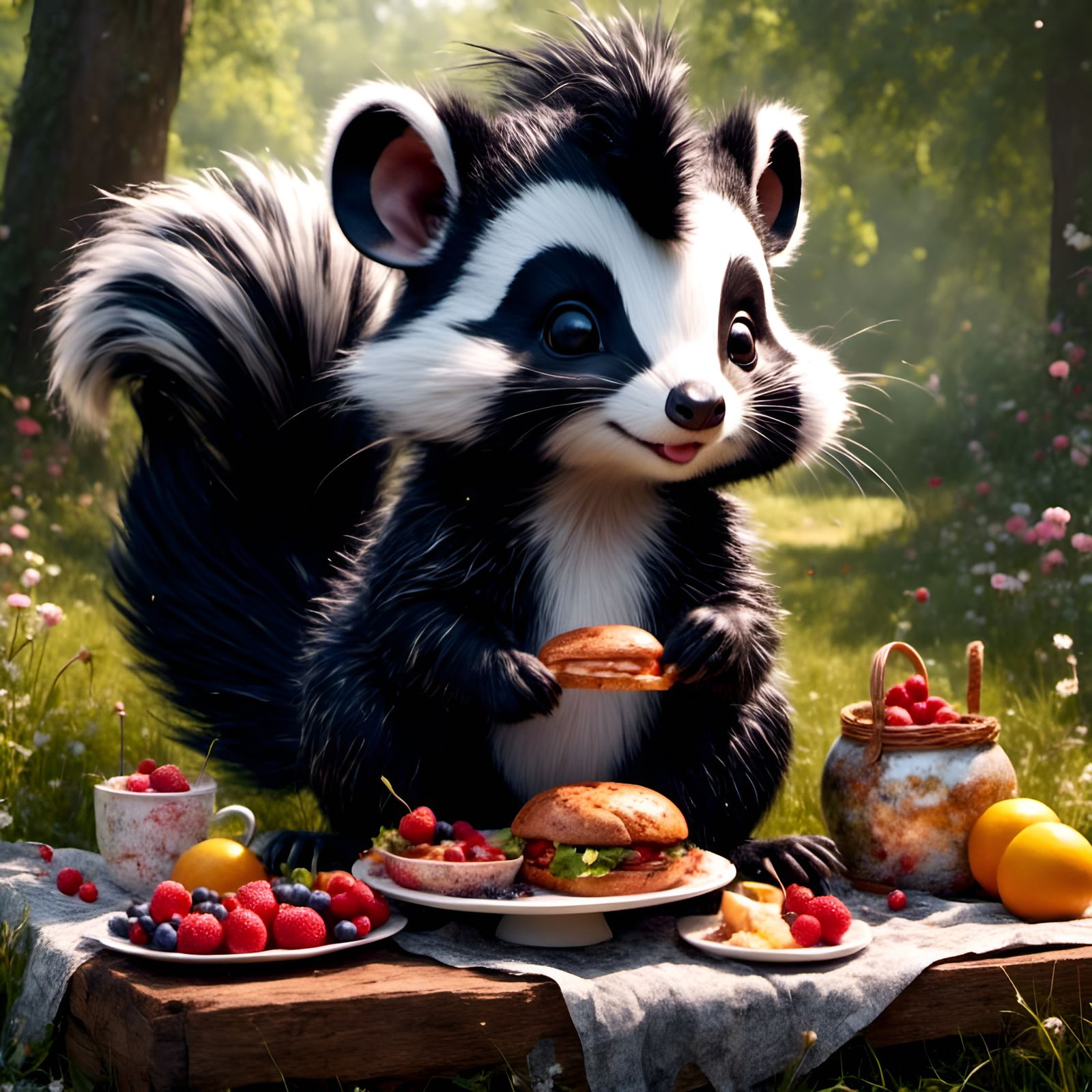 Chibi Skunk Picnic Portrait in Graffiti Art Style