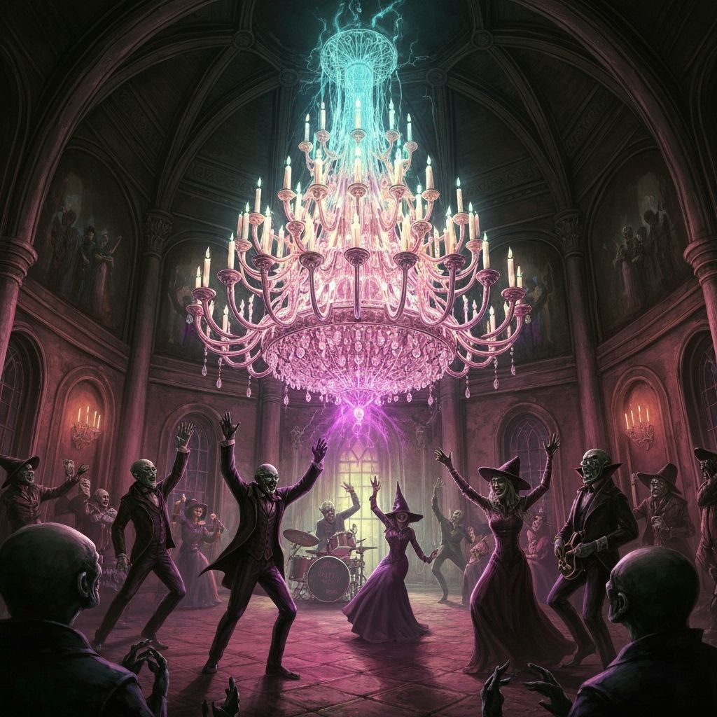 Chandelier Drop in Cursed Castle Ballroom at Midnight