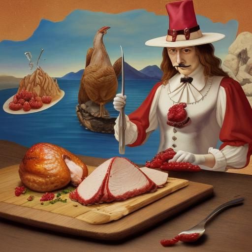 Surreal Fox Feast: Turkey with Raspberry in Dali Style