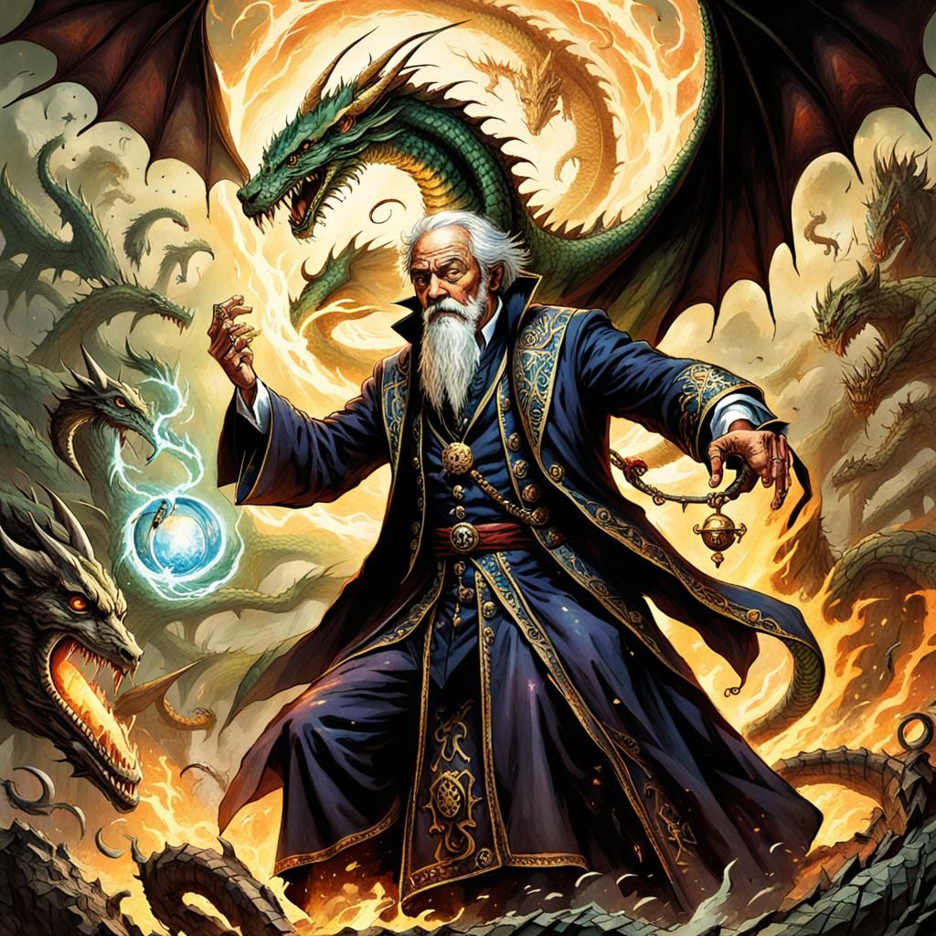 Magician Summons Dragon: Fantasy Art