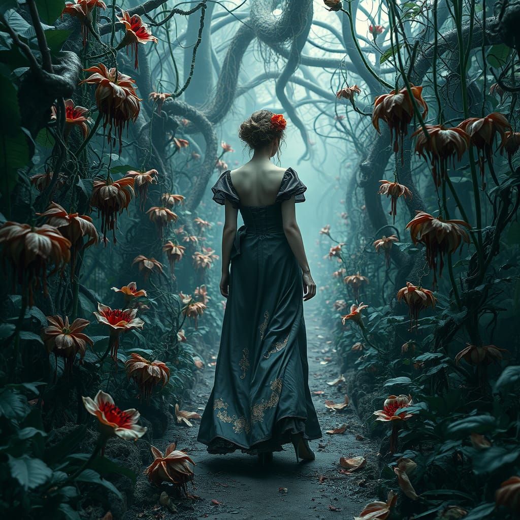 Gothic Woman in a Poisonous Victorian Garden