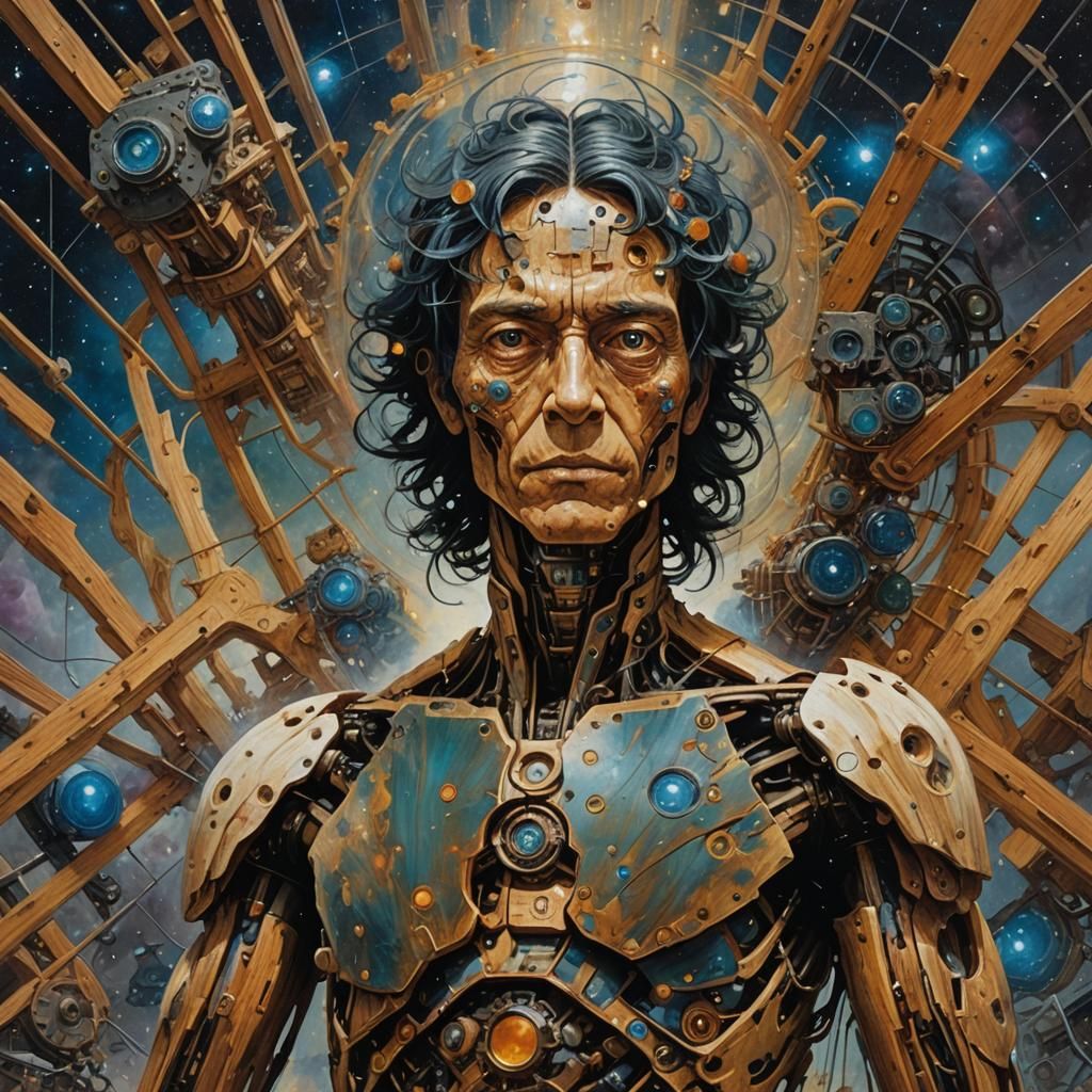 Wooden Humanoid Assembly in Cosmic Factory, Gurney Style