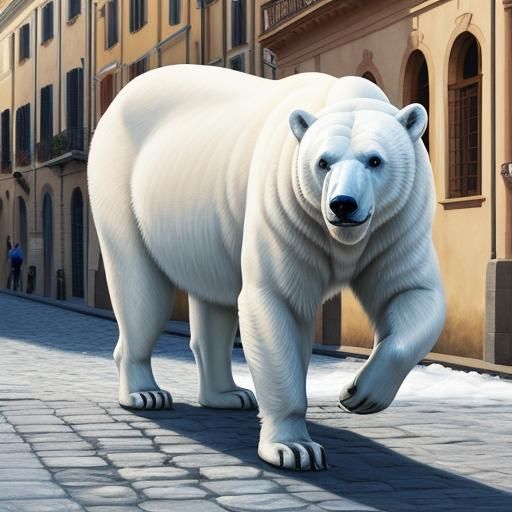 Polar Bear in Piazza di Spagna: Gouache Masterpiece