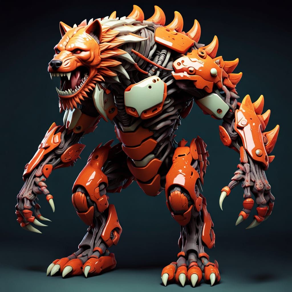 Cybernetic Beast Unfurls in Serene Contemplation