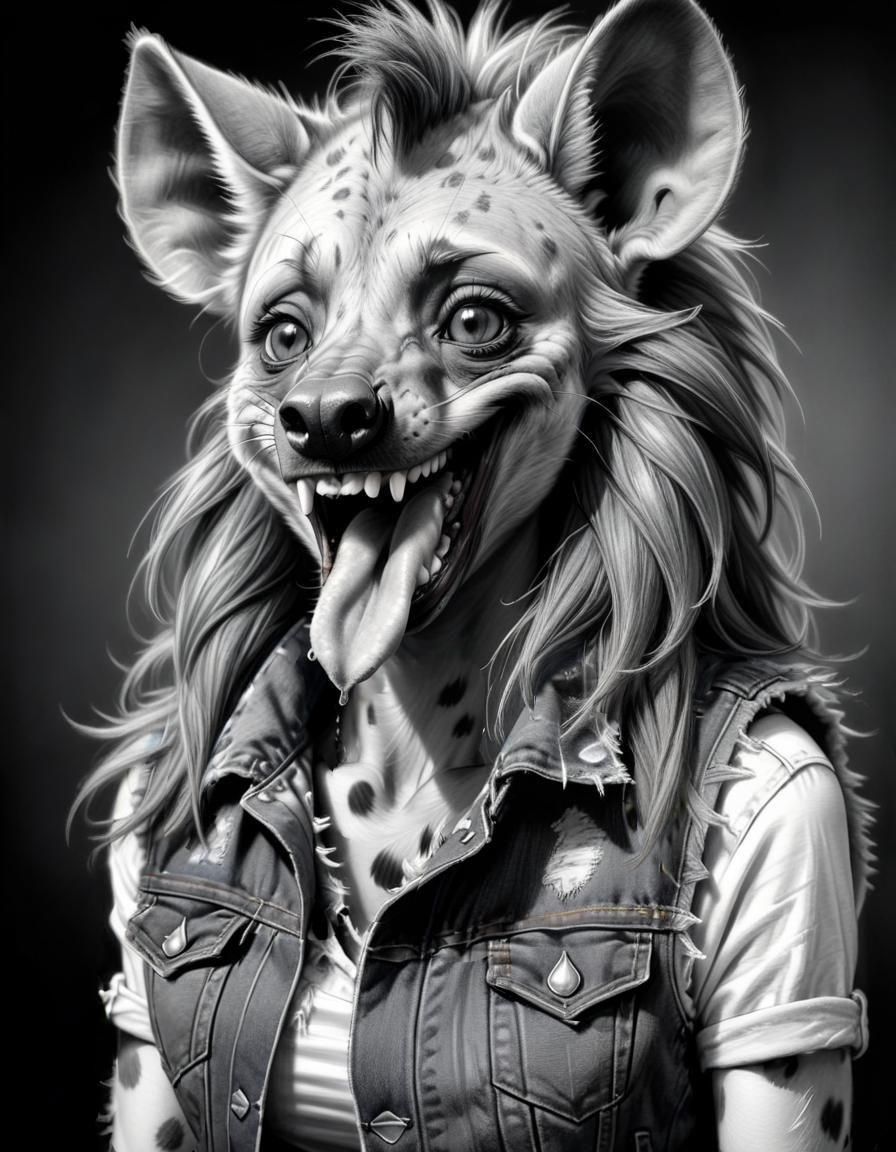 Detailed Charcoal Drawing of a Furry Hyena