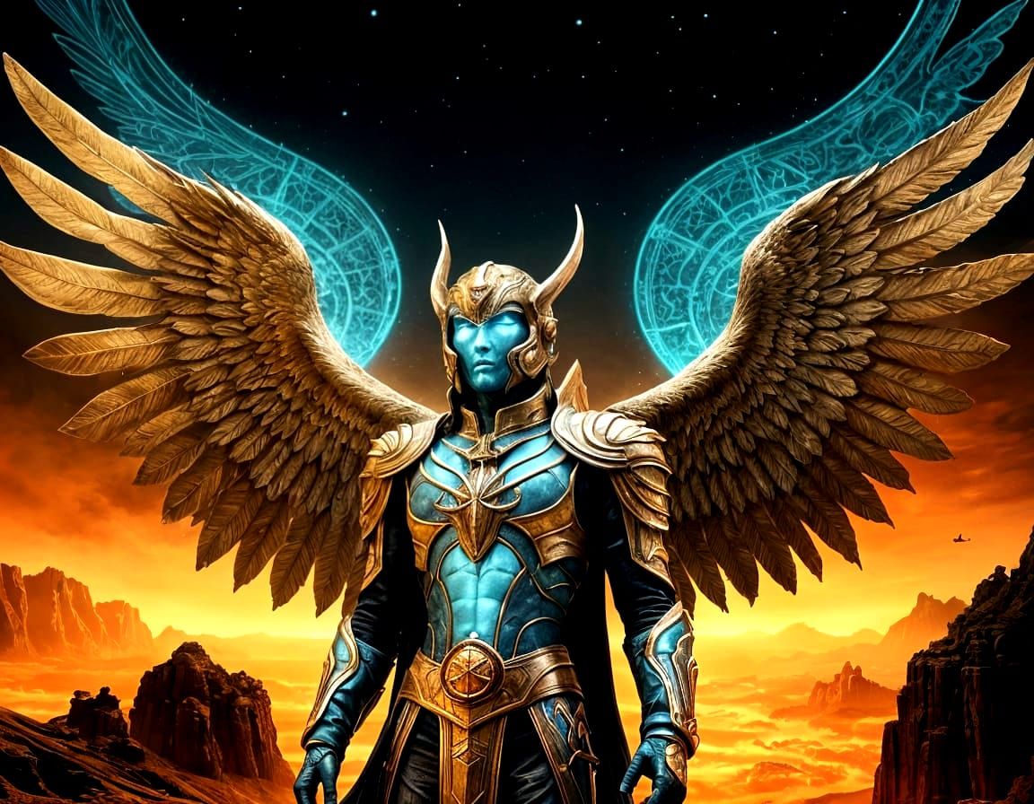 Archangel Battles Demons in Gothic Hellscape Art