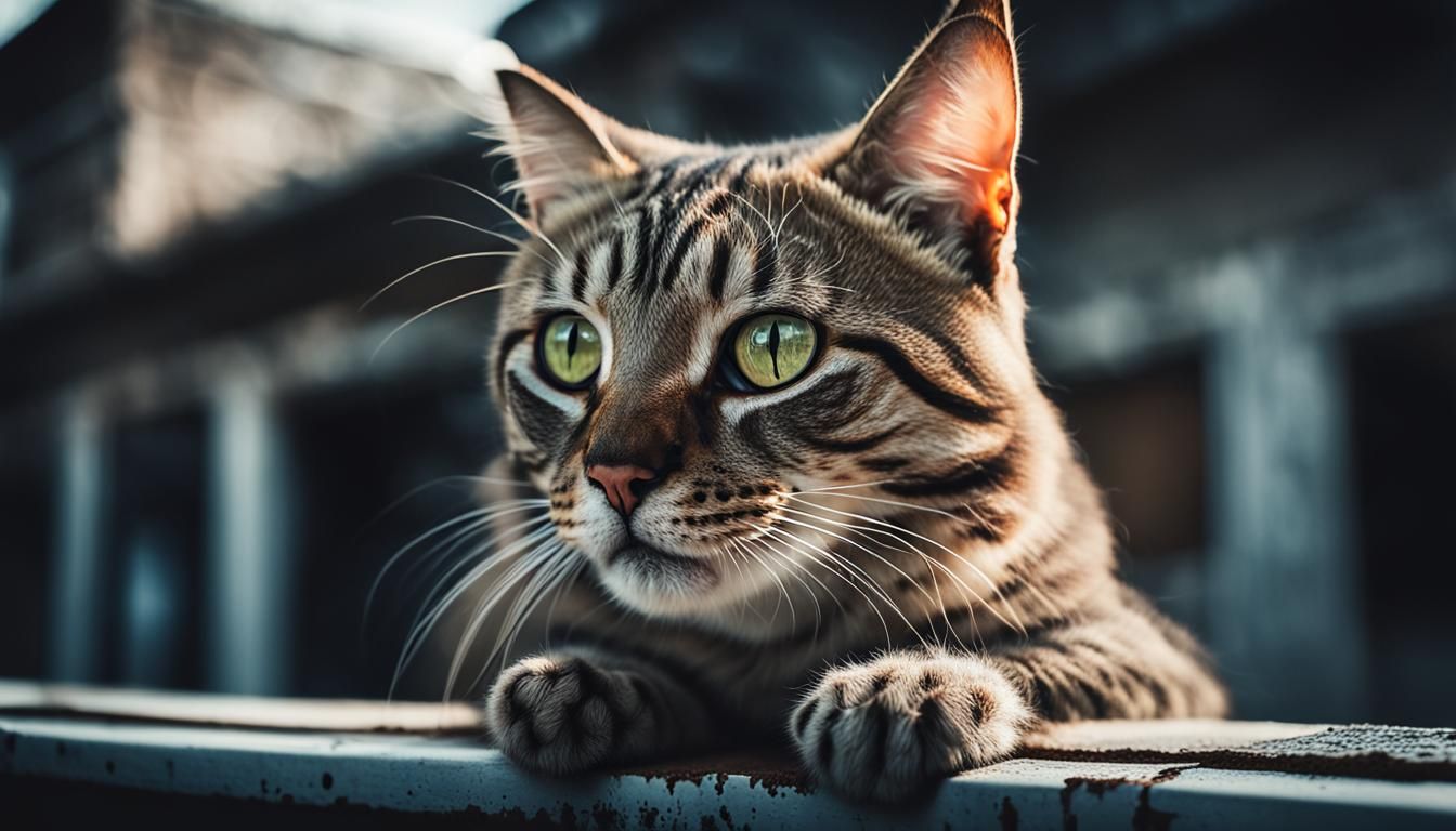 Cute Cat on a Hot Tin Roof Portrait